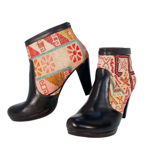 SILKSON SHOES Turkish Kilim Heeled Booties Ankle Boots 40/ 9.5-10 - Picture 2 of 7